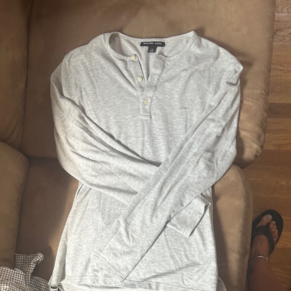 Michael Kors Light Gray Long Sleeve Henley